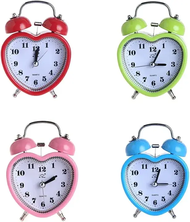 Picture of Heart Shape Bell Alarm Clock Nightlight Wake Up Digital Clocks Desktop Household Kids Bedroom Travel Supply, Green