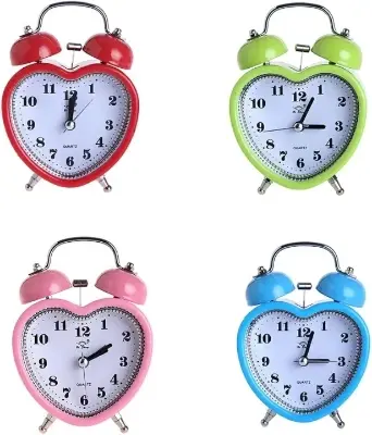 Picture of Heart Shape Bell Alarm Clock Nightlight Wake Up Digital Clocks Desktop Household Kids Bedroom Travel Supply, Green