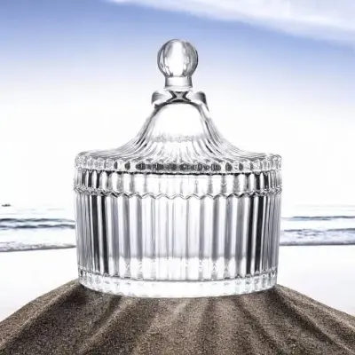 Picture of 1 Pc 200ml Glass Decorative Bowl - Royal Shape, Lining Design, Ideal for Candy