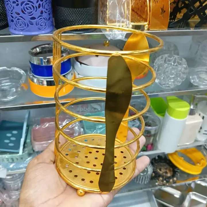 Picture of 1 pcs round Golden color Metal Spoon Stand