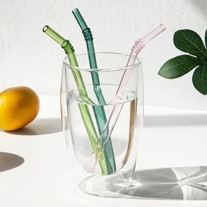 Picture of 7 Pcs Reusable Glass Straws Colorful Drinking Straw Eco-friendly High Borosilicate Glass Straw Party Favors Bar Drinkware