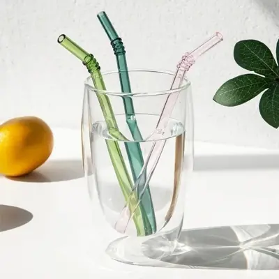 Picture of 7 Pcs Reusable Glass Straws Colorful Drinking Straw Eco-friendly High Borosilicate Glass Straw Party Favors Bar Drinkware