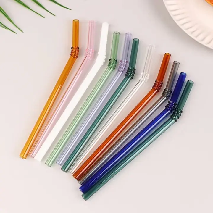 Picture of 7 Pcs Reusable Glass Straws Colorful Drinking Straw Eco-friendly High Borosilicate Glass Straw Party Favors Bar Drinkware