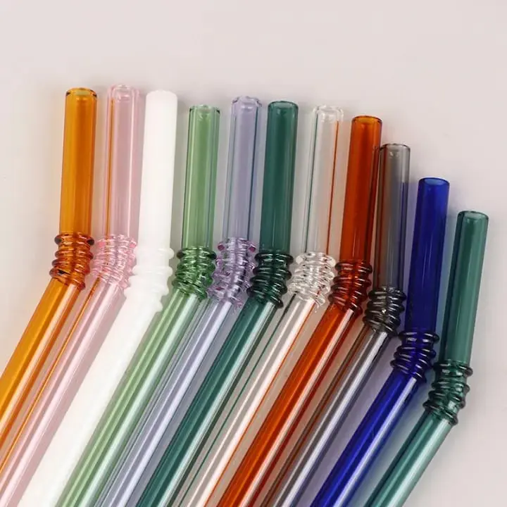 Picture of 7 Pcs Reusable Glass Straws Colorful Drinking Straw Eco-friendly High Borosilicate Glass Straw Party Favors Bar Drinkware
