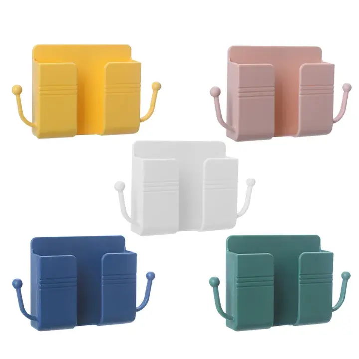 Picture of Mobile Phone Charging Hanging Holder Multifunction Wall Mounted Plug Bracket Remote Control Mounted Storage Box