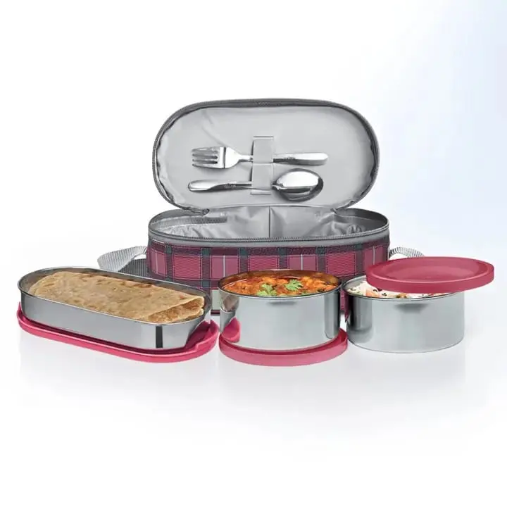 Picture of Milton Corporate Stainless Steel Spoon and Fork with Special Storage Slot Lunch Box for Office, School, and College