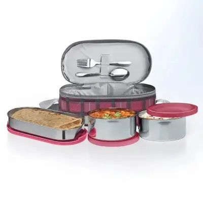 Picture of Milton Corporate Stainless Steel Spoon and Fork with Special Storage Slot Lunch Box for Office, School, and College