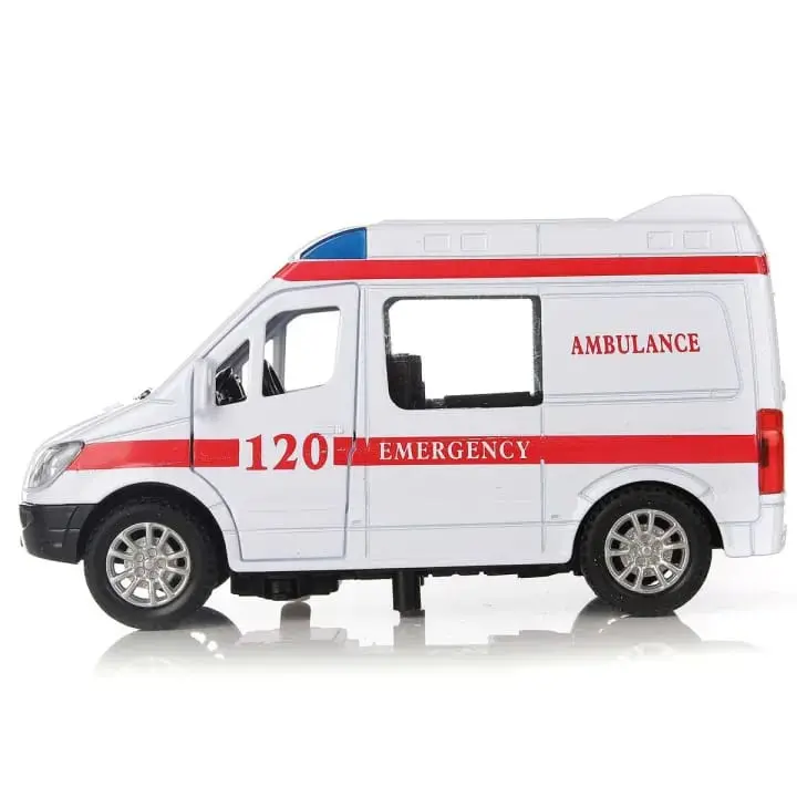 Picture of Hospital Rescue Ambulance Police Diecast Metal Car Model with Pull Back Sound Light Toys Gifts BoysToy Car(White)