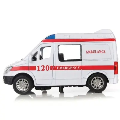 Picture of Hospital Rescue Ambulance Police Diecast Metal Car Model with Pull Back Sound Light Toys Gifts BoysToy Car(White)