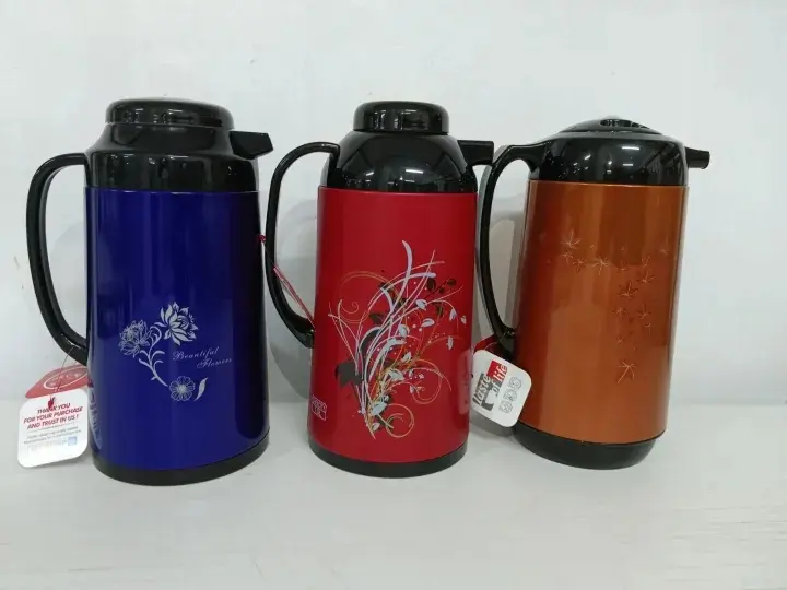 Picture of 1 liter metallic body vacuum push flask mixed color