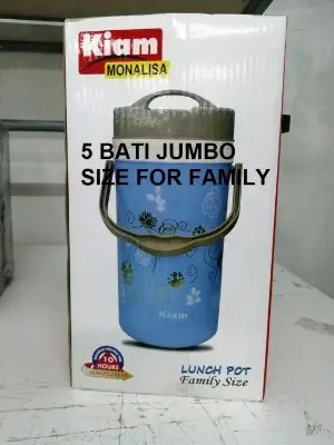 Picture of Kiam Monalisa Steel Hot Tiffin Carrier 5 BATI Lunch Pot (5 SS Pot and 1 Plastic Pot)