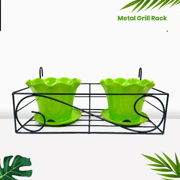 Picture of 1PC Metal Grill Rack Hanging Planter Pot 16x8x4 Inches(Black)