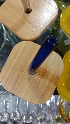 Picture of 400ml/Glass Made Straw/Glaas Made Body/and High Quality Wooden Lid. Beautiful Square Masonjar/  Drinking /Juice Mug(Blue)