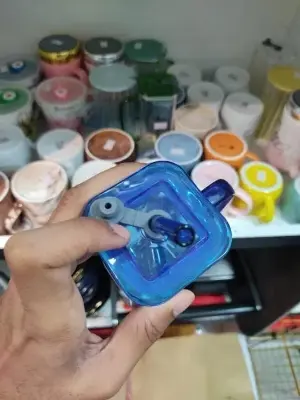 Picture of 400ml/Glass Made Straw/Glaas Made Body/and High Quality plastic Lid. Beautiful Square Masonjar/  Drinking /Juice Mug(Blue)