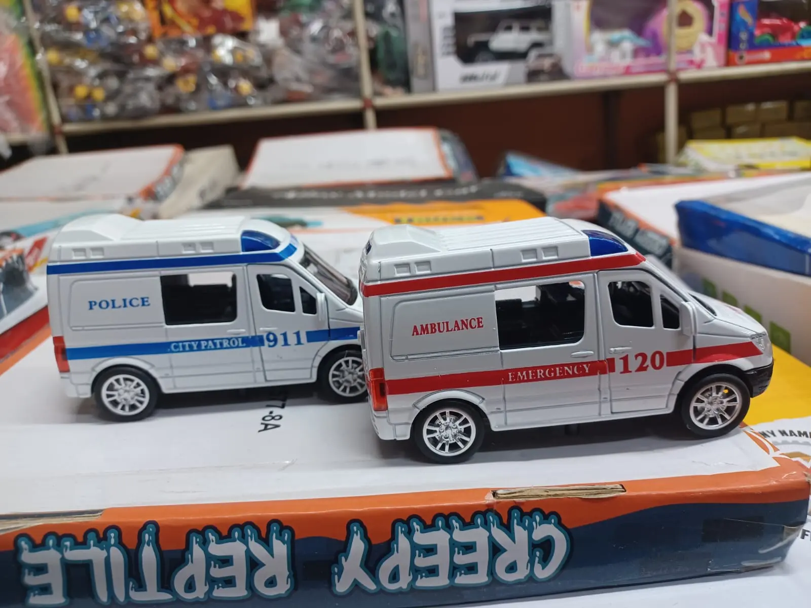 Picture of 120 ambulance, police car, toy car, doctor, children, simulated car model, large boy girl, engineering fire truck(White)