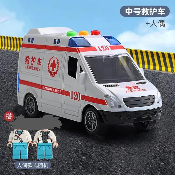 Picture of 120 ambulance, police car, toy car, doctor, children, simulated car model, large boy girl, engineering fire truck(White)