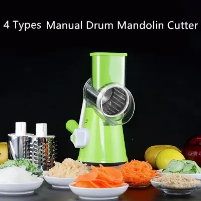 Picture of Manual Vegetable Cutter Tabletop Drum Round Mandolin Slicer With 3 Chopper Blades Kitchen Gadgets