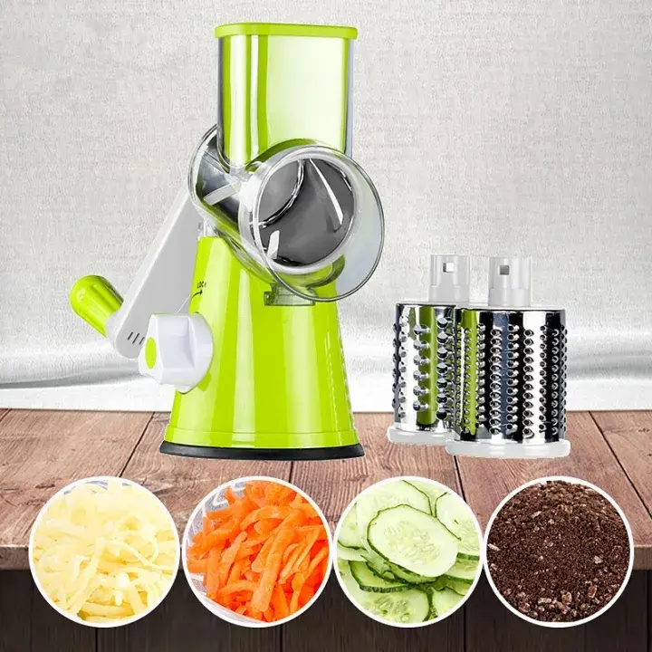 Picture of Manual Vegetable Cutter Tabletop Drum Round Mandolin Slicer With 3 Chopper Blades Kitchen Gadgets