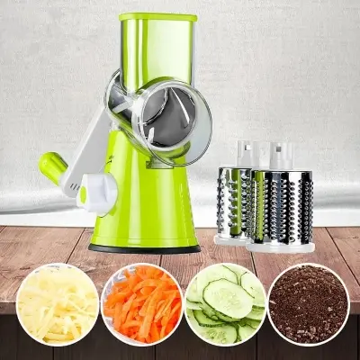 Picture of Manual Vegetable Cutter Tabletop Drum Round Mandolin Slicer With 3 Chopper Blades Kitchen Gadgets