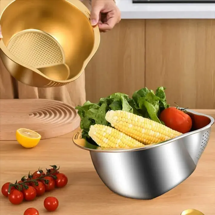 Picture of Rice Washer Strainer Bowl Stainless Steel Rice Washing Bowl A