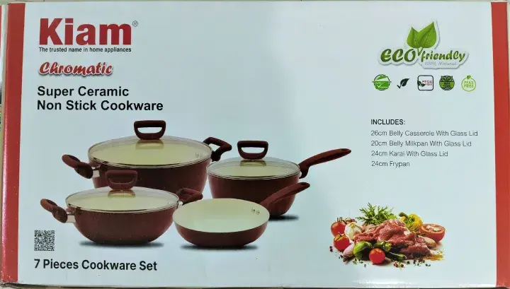 Picture of Kiam 7 Piece Ceramic Coating Granite Non Stick Cookware Set (Induction BottomCream, Olive