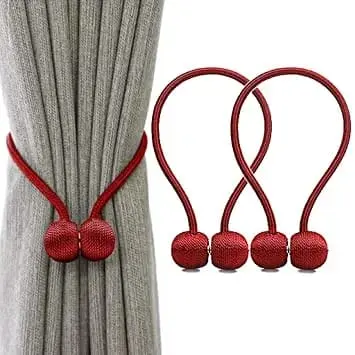 Picture of 2PCS Magnetic Curtain Buckle Magnetic Curtain Tiebacks Convenient Drape Tie European Style Decorative Weave Rope Curtain Rings & Buckles