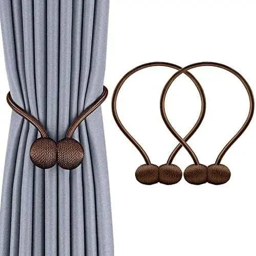 Picture of 2PCS Magnetic Curtain Buckle Magnetic Curtain Tiebacks Convenient Drape Tie European Style Decorative Weave Rope Curtain Rings & Buckles