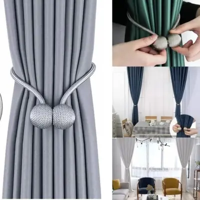 Picture of 2PCS Magnetic Curtain Buckle Magnetic Curtain Tiebacks Convenient Drape Tie European Style Decorative Weave Rope Curtain Rings & Buckles