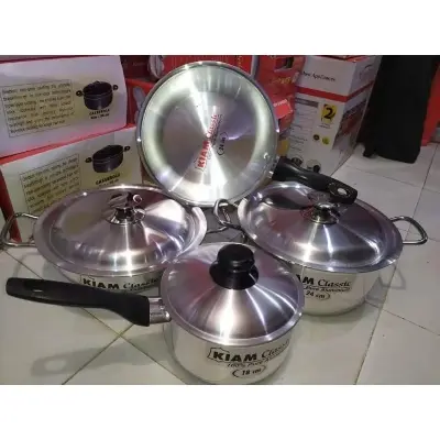 Picture of Kiam 7 Pcs Cookware Set Pure Aluminium -1Pcs Casserol 24-cm,1Pcs Fry pan 24-cm,1Pcs Karai 24-cm,1Pcs Milk pan 18-(Silver)
