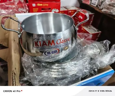 Picture of Kiam Classic 10 in 1 Set Heavy Thick Base Belly Shape Saucepan Cook Wear Set 16 cm Saucepan, 18 Cm Saucepan, 20 Cm Saucepan, 24 Cm Saucepan, 26 Cm saucepan.(Silver)