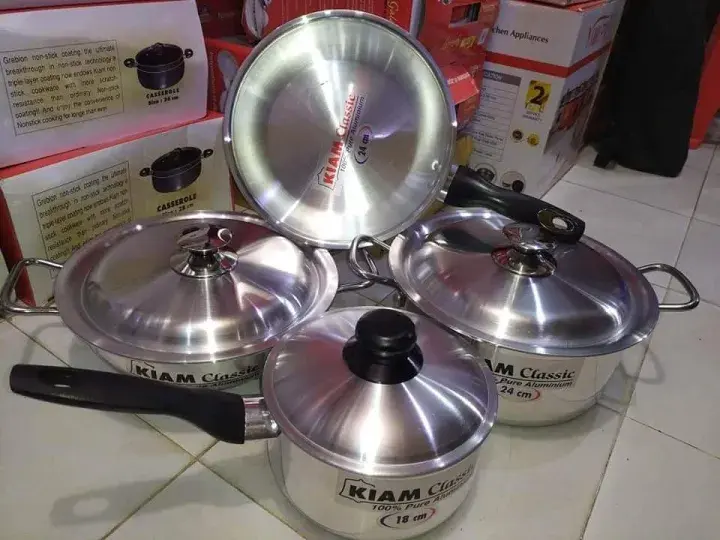 Picture of Kiam 7 Pcs Cookware Set Pure Aluminium -1Pcs Casserol 24-cm,1Pcs Fry pan 24-cm,1Pcs Karai 24-cm,1Pcs Milk pan 18-(Silver)