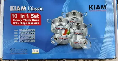 Picture of Kiam Classic 10 in 1 Set Heavy Thick Base Belly Shape Saucepan Cook Wear Set(Silver)