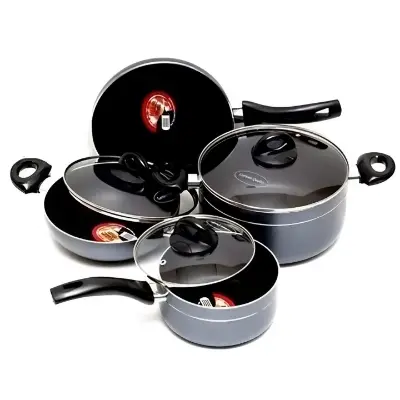 Picture of Kiam Non Stick 7 Pcs Cookware Set For Superior Release -1Pc Casserol, 1Pc Fry pan, 1Pc Karai and 1Pc Milk pan with 3 lids