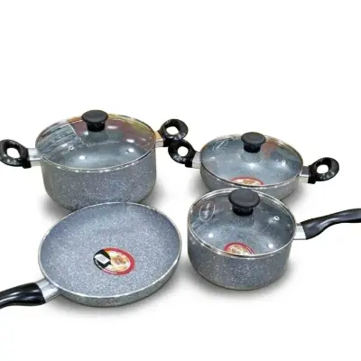 Picture of Kiam Non Stick 7 Pcs Cookware Set For Superior Release -1Pc Casserol, 1Pc Fry pan, 1Pc Karai and 1Pc Milk pan with 3 lids