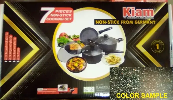 Picture of Kiam Non Stick 7 Pcs Cookware Set For Superior Release -1Pc Casserol, 1Pc Fry pan, 1Pc Karai and 1Pc Milk pan with 3 lids