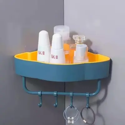 Picture of bathroom, kitchen self with hanger Free Punch Wall Corner Bathroom Storage Shelves Shelf With Hook Bathroom