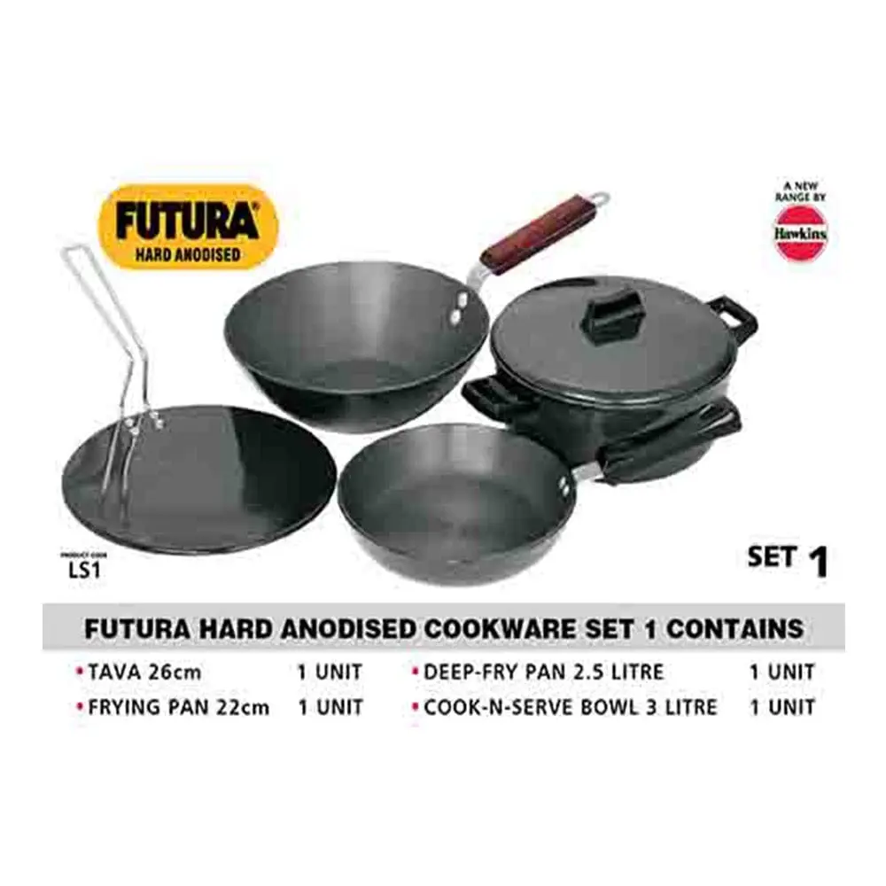 Picture of Hawkins Futura Cookware Set (ASET1) 4 Pc Cookware Set (Hard Anodised, Aluminium, 4 - Piece)(Black)