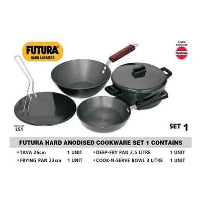 Picture of Hawkins Futura Cookware Set (ASET1) 4 Pc Cookware Set (Hard Anodised, Aluminium, 4 - Piece)(Black)