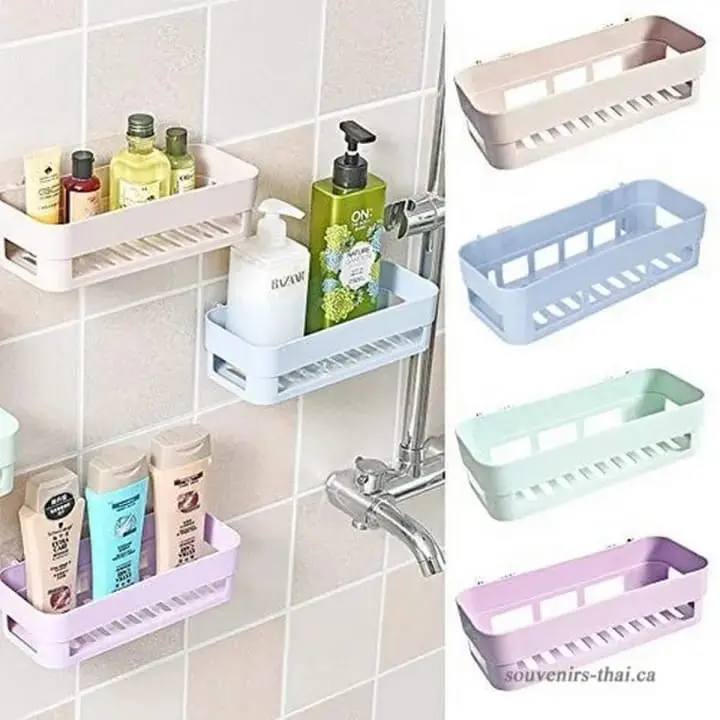 Picture of Suction Cup Bathroom Shelf Basket Rack Organizer Hanging Wall Kitchen Seasoner Shelf Storage Holder Racks Accessories