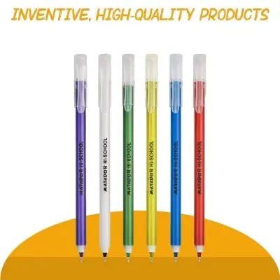 Picture of Matador HI-SCHOOL Ballpen, Fine-Point (0.6 mm), Black Ink, 6 different Colorful Bodies, Round Barrel Design, Smooth & Instant Writing (6pcs )