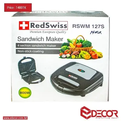 Picture of RedSwiss Sandwich Sandwich Maker | RedSwiss Sandwich in 3 Steps | RSWM-127B | 800 Watt(Black)