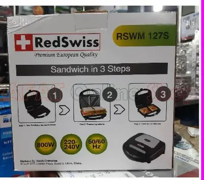 Picture of RedSwiss Sandwich Sandwich Maker | RedSwiss Sandwich in 3 Steps | RSWM-127B | 800 Watt(Black)