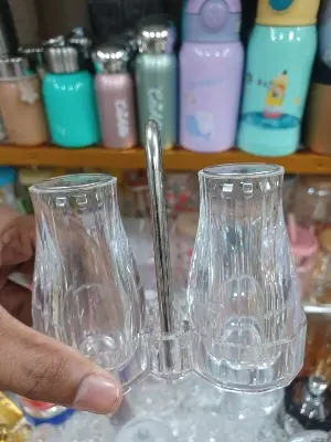 Picture of 2pcs Salt and Pepper Shakers Set - Grade Stainless Steel with Glass Bottom