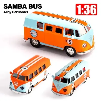 Picture of 1:36 Bus Transporter Van Gulf Blue Alloy Diecast Model for Volkswagen T1 Samba Toy, Vintage Transport Bus 1:36 Scale Orange,Blue.