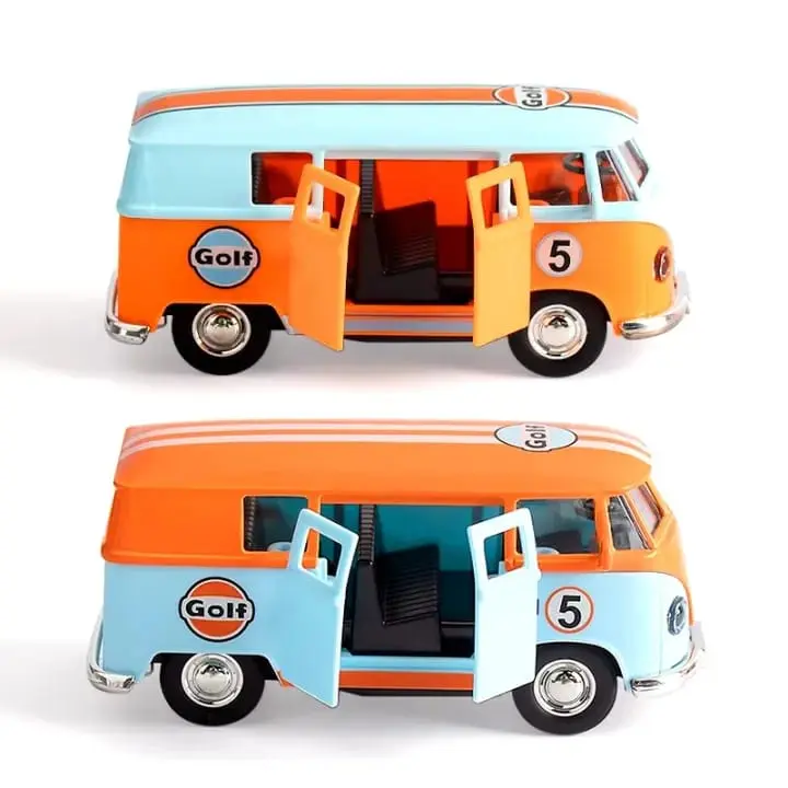 Picture of 1:36 Bus Transporter Van Gulf Blue Alloy Diecast Model for Volkswagen T1 Samba Toy, Vintage Transport Bus 1:36 Scale Orange,Blue.
