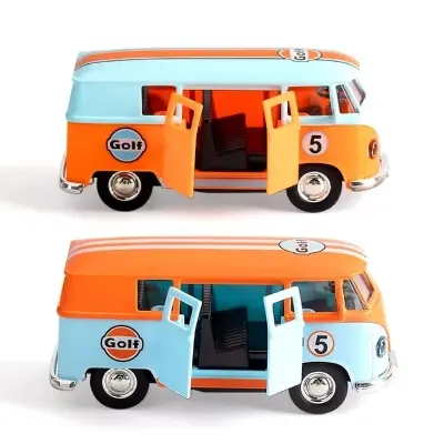 Picture of 1:36 Bus Transporter Van Gulf Blue Alloy Diecast Model for Volkswagen T1 Samba Toy, Vintage Transport Bus 1:36 Scale Orange,Blue.