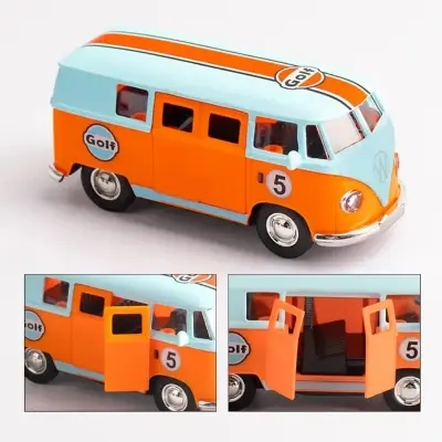 Picture of 1:36 Bus Transporter Van Gulf Blue Alloy Diecast Model for Volkswagen T1 Samba Toy, Vintage Transport Bus 1:36 Scale Orange,Blue.