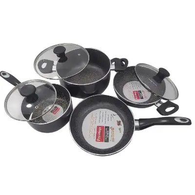 Picture of Prestiege Granite Coated 7 Pcs Induction Cookware Set For Superior Release -1Pc Casserol, 1Pc Fry pan, 1Pc Karai, 1Pc Milk pan and 3 lids Gift And Home Use