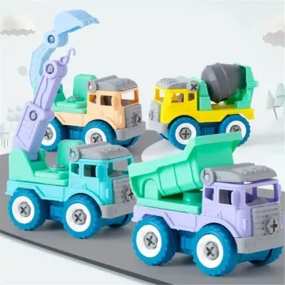 Picture of 4pcs Construction Toy Engineering Car Fire truck Screw Build and Take Apart Great for Kids Boys