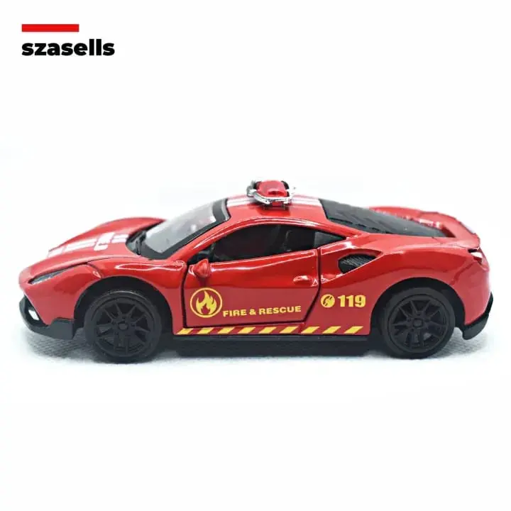 Picture of Diecast Metal Car 1/38 Black Super Cop Car Edition Front Doors Open - Size Approx. 4 inch - Collectible Pull(Red)